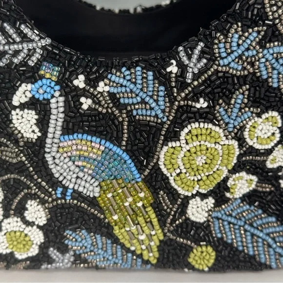 TIANA NEW YORK Beaded Clutch Bag Black with Colorful Bird and Floral Design - Picture 3 of 12